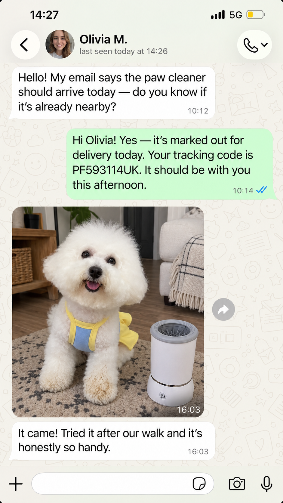 Customer feedback after receiving and using the Paw & Fur Automatic Paw Washer
