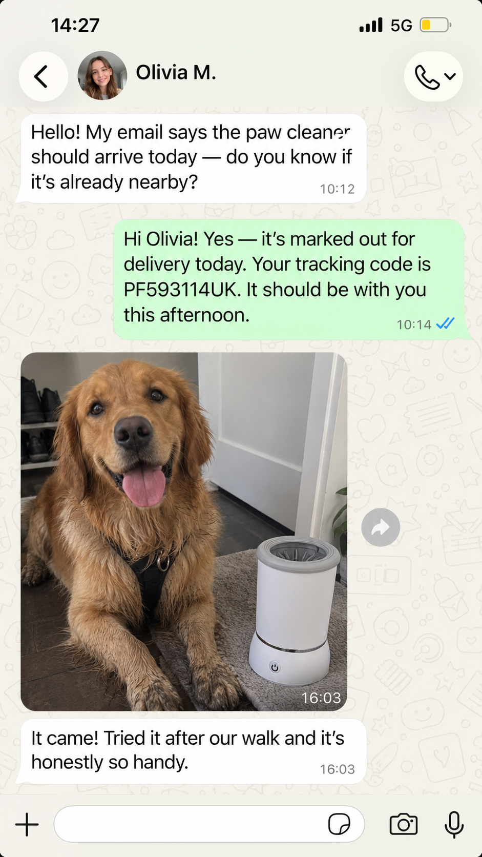Customer feedback after receiving and using the Paw & Fur Automatic Paw Washer